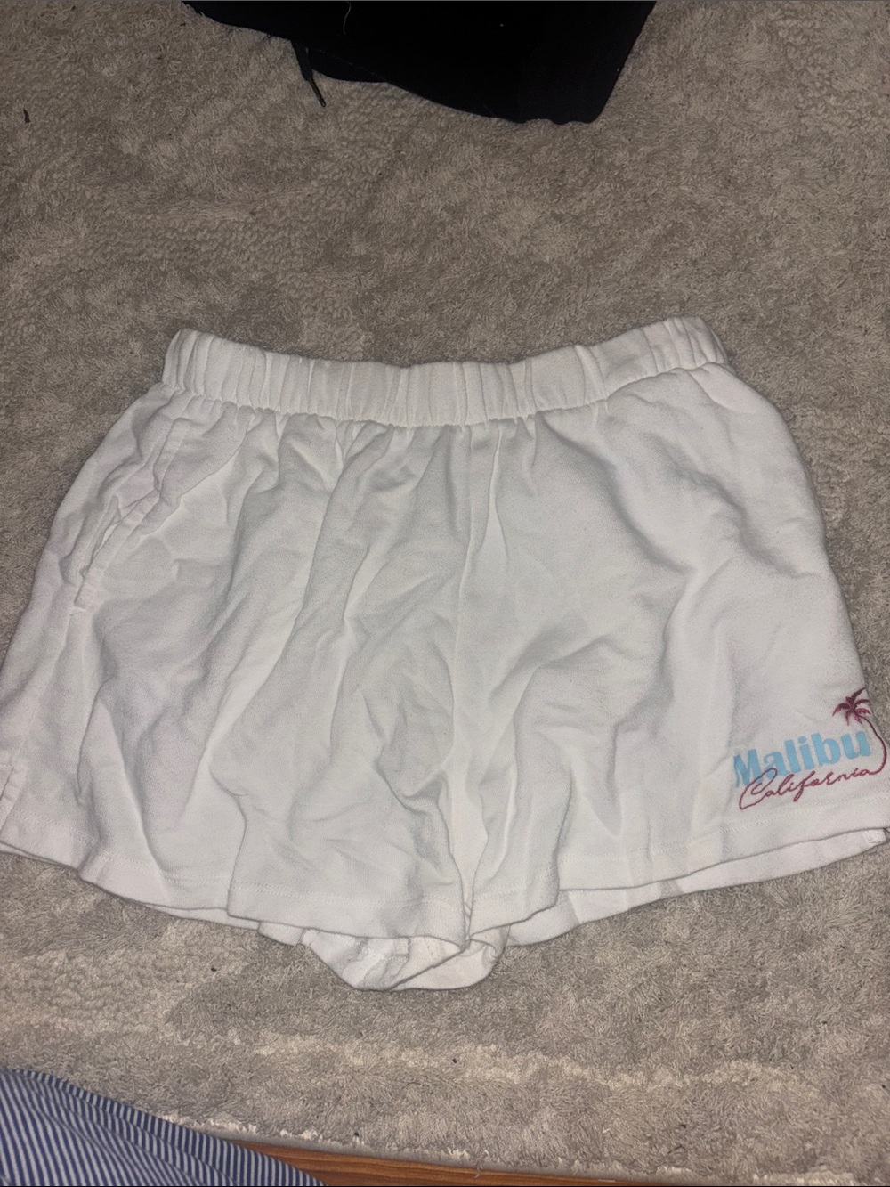 Garage White High Waist Malibu Logo Shorts